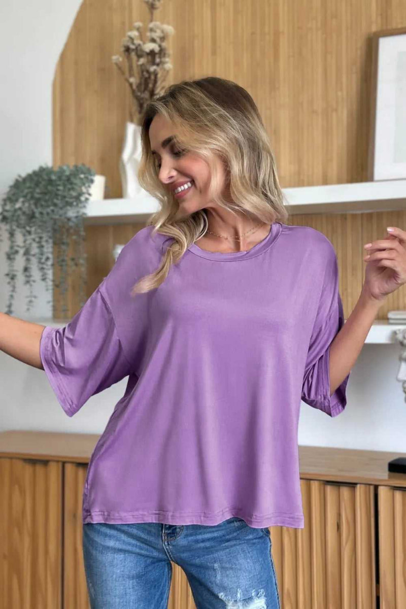 Basic Bae Bamboo Full Size Round Neck Drop Shoulder T-Shirt - Hopeford Streams