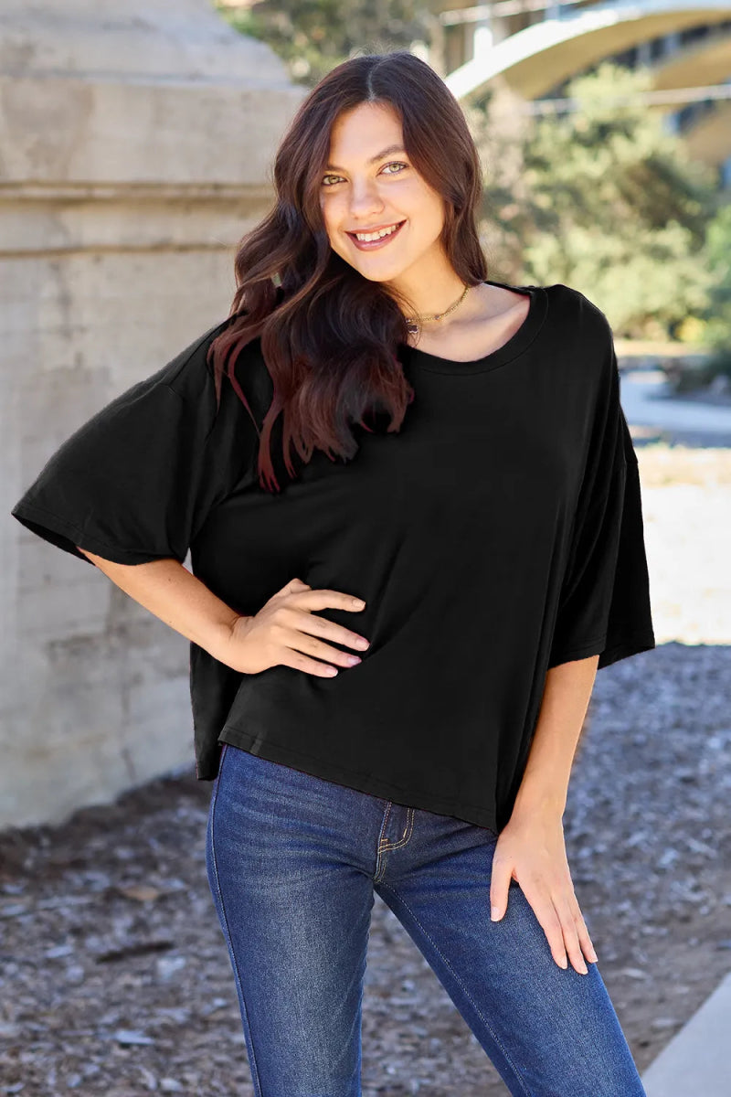 Basic Bae Bamboo Full Size Round Neck Drop Shoulder T-Shirt - Hopeford Streams
