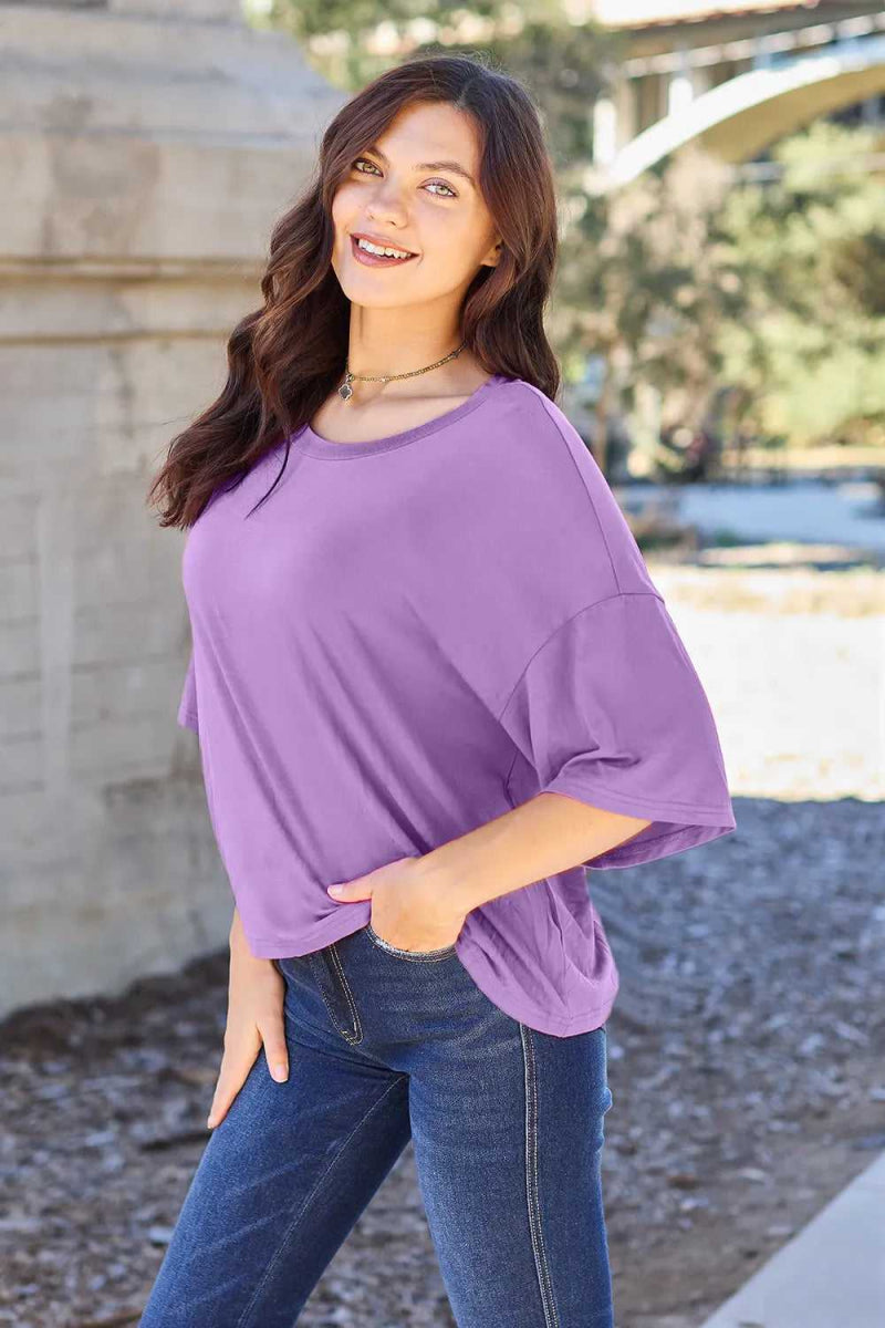Basic Bae Bamboo Full Size Round Neck Drop Shoulder T-Shirt - Hopeford Streams