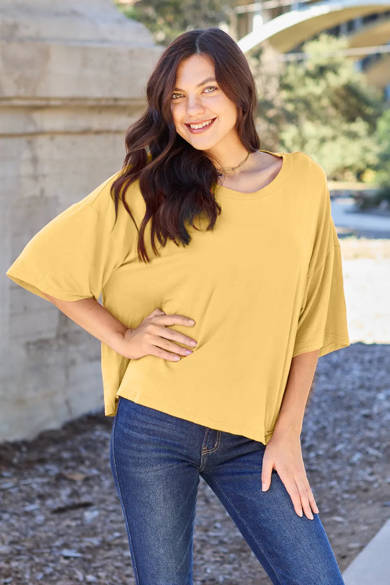 Basic Bae Bamboo Full Size Round Neck Drop Shoulder T-Shirt - Hopeford Streams