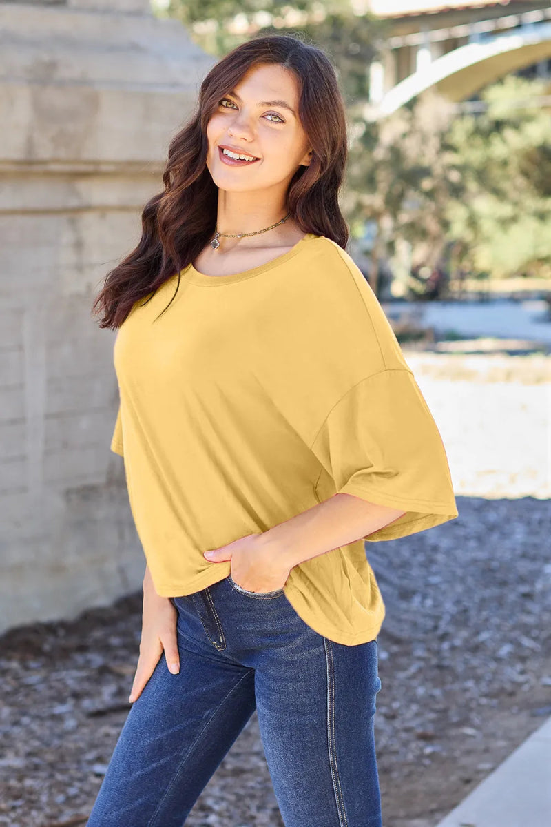 Basic Bae Bamboo Full Size Round Neck Drop Shoulder T-Shirt - Hopeford Streams