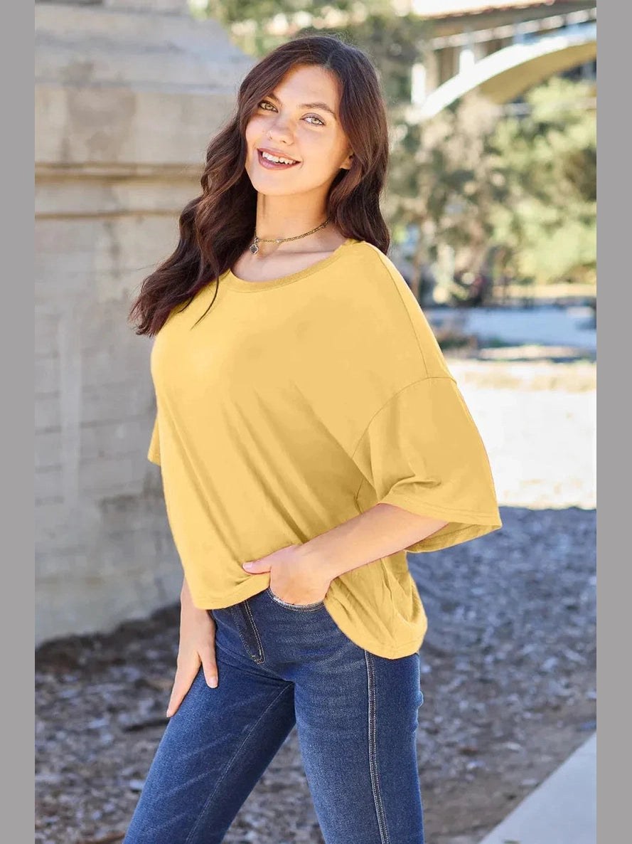 Basic Bae Bamboo Full Size Round Neck Drop Shoulder T-Shirt -- 