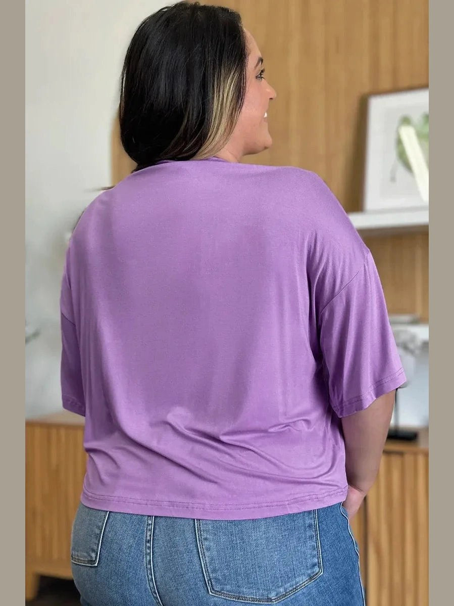 Basic Bae Bamboo Full Size Round Neck Drop Shoulder T-Shirt -- 