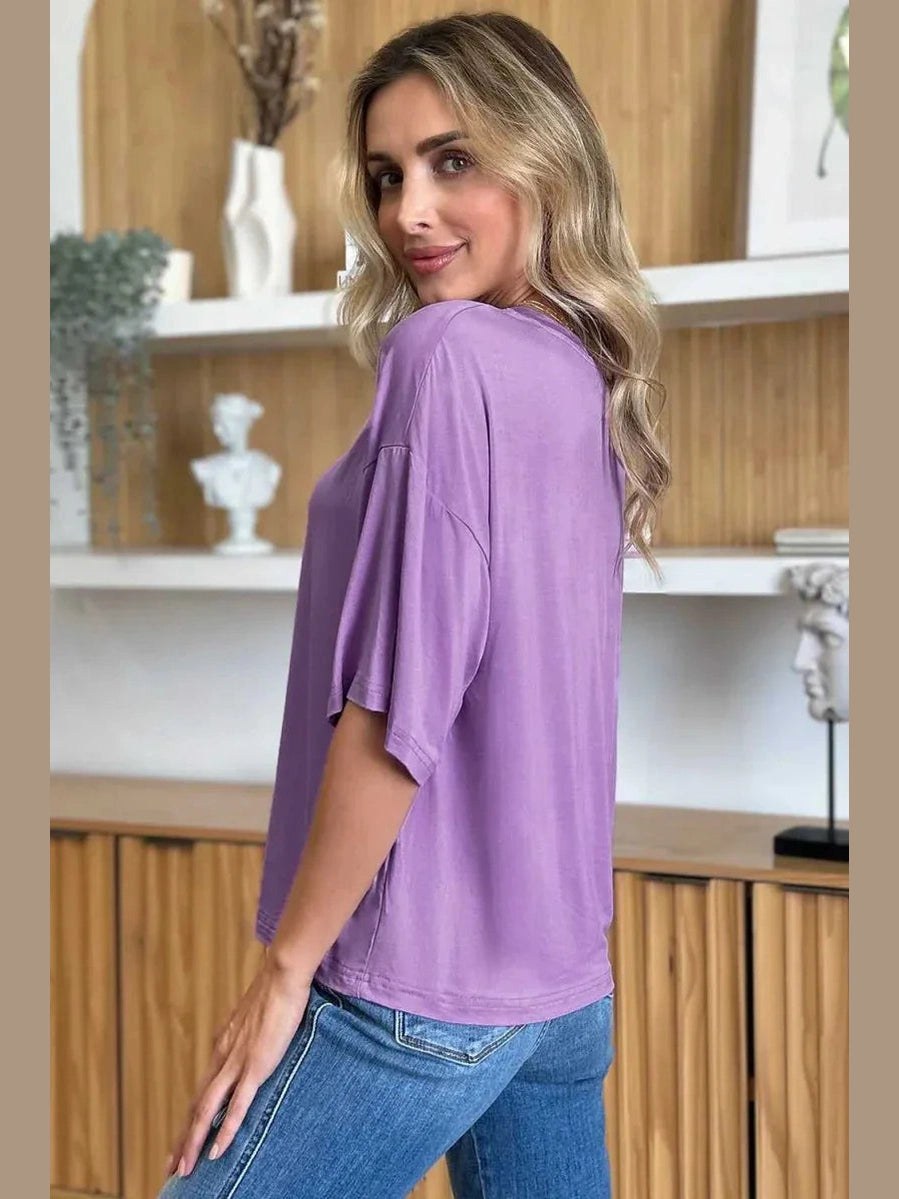 Basic Bae Bamboo Full Size Round Neck Drop Shoulder T-Shirt -- 