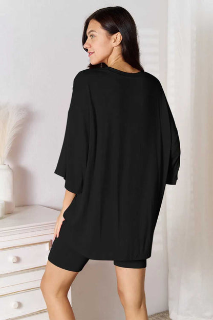 Basic Bae Bamboo Full Size Round Neck Drop Shoulder T-Shirt and Shorts Set - Hopeford Streams