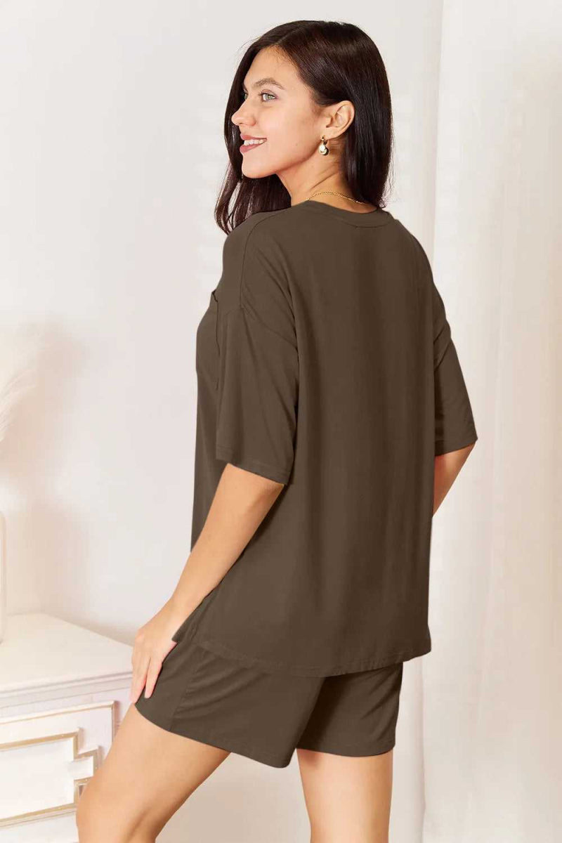 Basic Bae Bamboo Full Size Round Neck Drop Shoulder T-Shirt and Shorts Set - Hopeford Streams