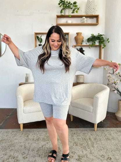 Basic Bae Bamboo Full Size Round Neck Drop Shoulder T-Shirt and Shorts Set - Hopeford Streams