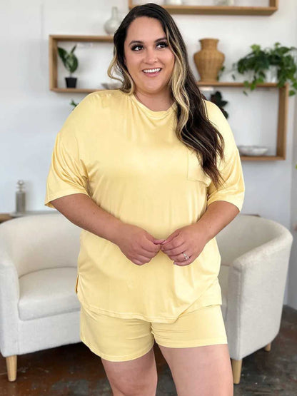 Basic Bae Bamboo Full Size Round Neck Drop Shoulder T-Shirt and Shorts Set - Hopeford Streams