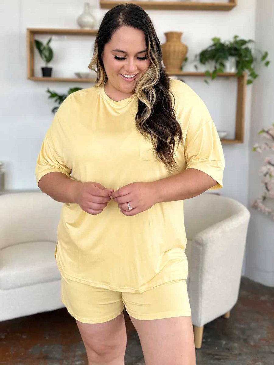 Basic Bae Bamboo Full Size Round Neck Drop Shoulder T-Shirt and Shorts Set - Hopeford Streams
