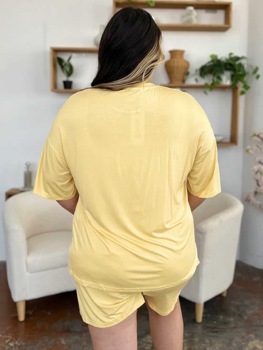 Basic Bae Bamboo Full Size Round Neck Drop Shoulder T-Shirt and Shorts Set - Hopeford Streams