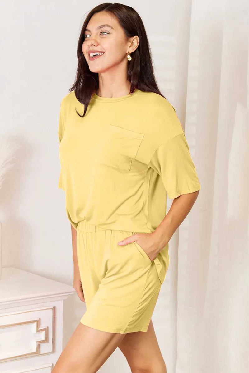 Basic Bae Bamboo Full Size Round Neck Drop Shoulder T-Shirt and Shorts Set - Hopeford Streams
