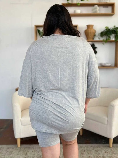 Basic Bae Bamboo Full Size Round Neck Drop Shoulder T-Shirt and Shorts Set - Hopeford Streams