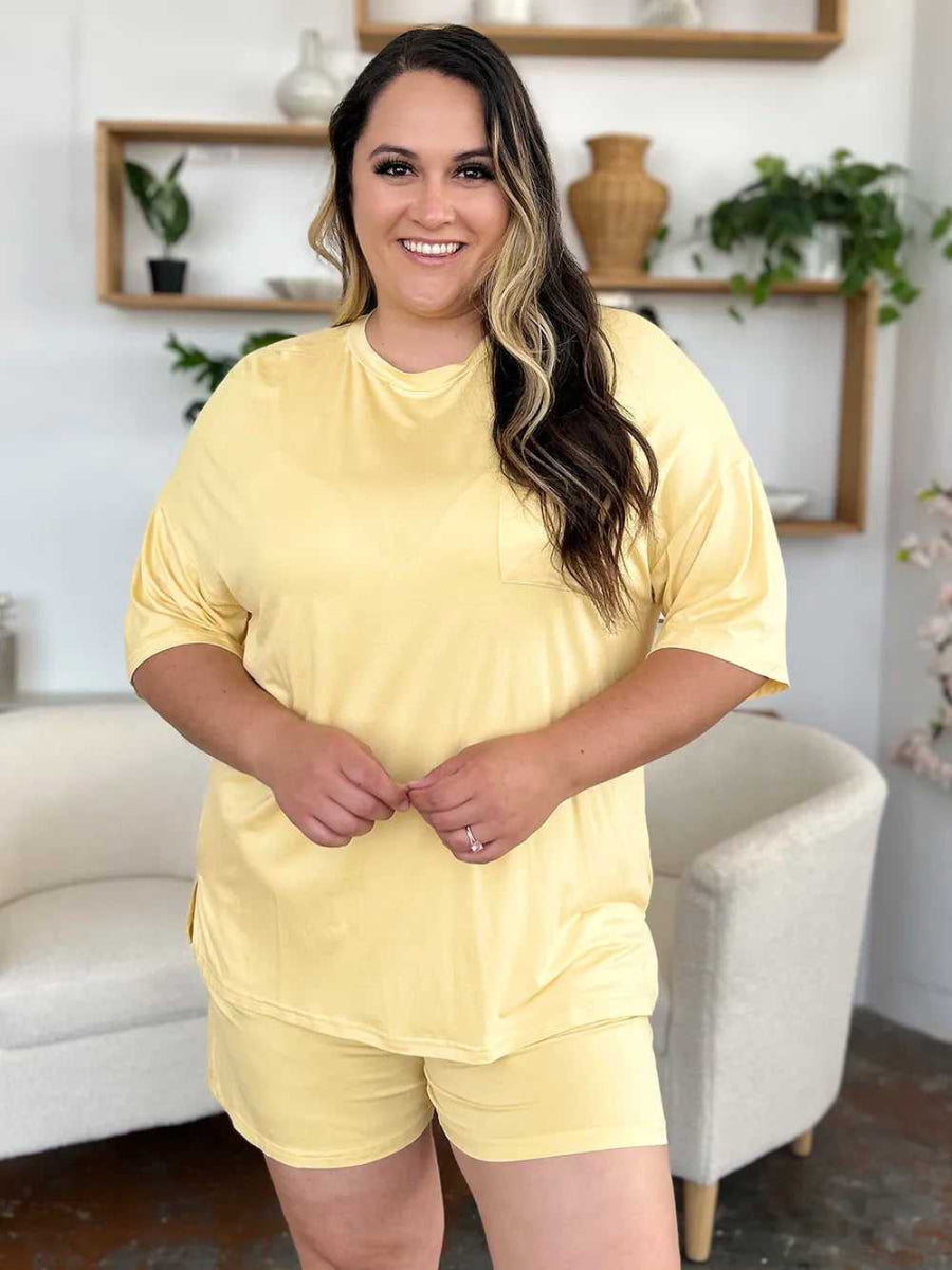 Basic Bae Bamboo Full Size Round Neck Drop Shoulder T-Shirt and Shorts Set - Hopeford Streams