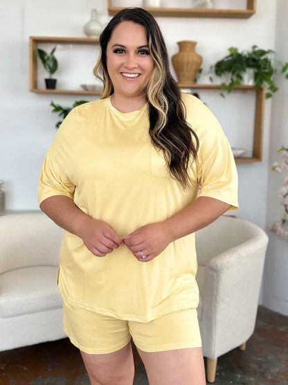 Basic Bae Bamboo Full Size Round Neck Drop Shoulder T-Shirt and Shorts Set - Hopeford Streams