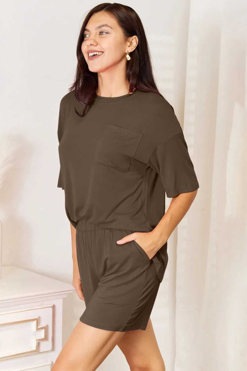Basic Bae Bamboo Full Size Round Neck Drop Shoulder T-Shirt and Shorts Set - Hopeford Streams