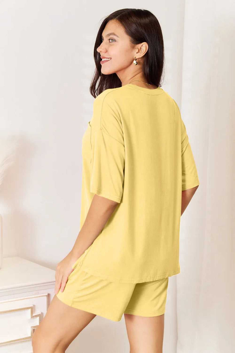 Basic Bae Bamboo Full Size Round Neck Drop Shoulder T-Shirt and Shorts Set - Hopeford Streams