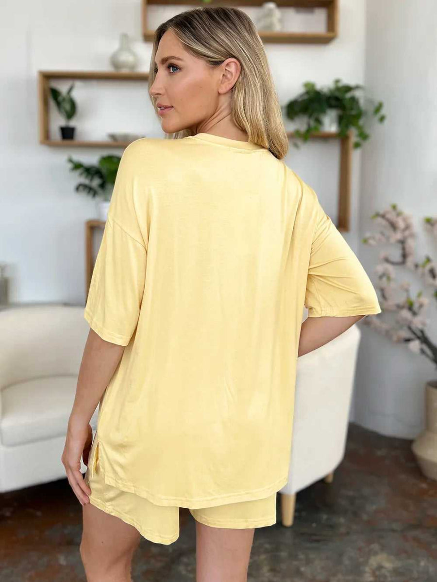 Basic Bae Bamboo Full Size Round Neck Drop Shoulder T-Shirt and Shorts Set - Hopeford Streams