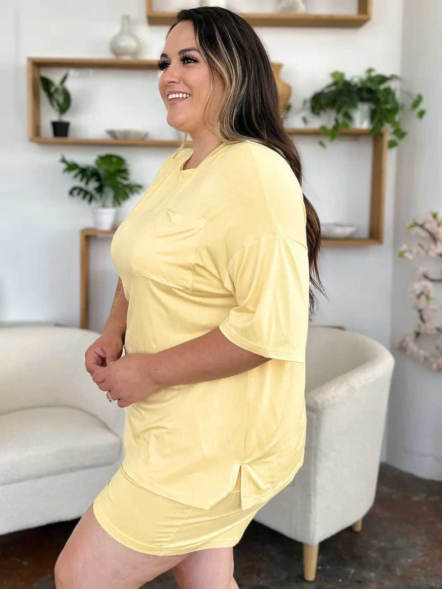 Basic Bae Bamboo Full Size Round Neck Drop Shoulder T-Shirt and Shorts Set - Hopeford Streams