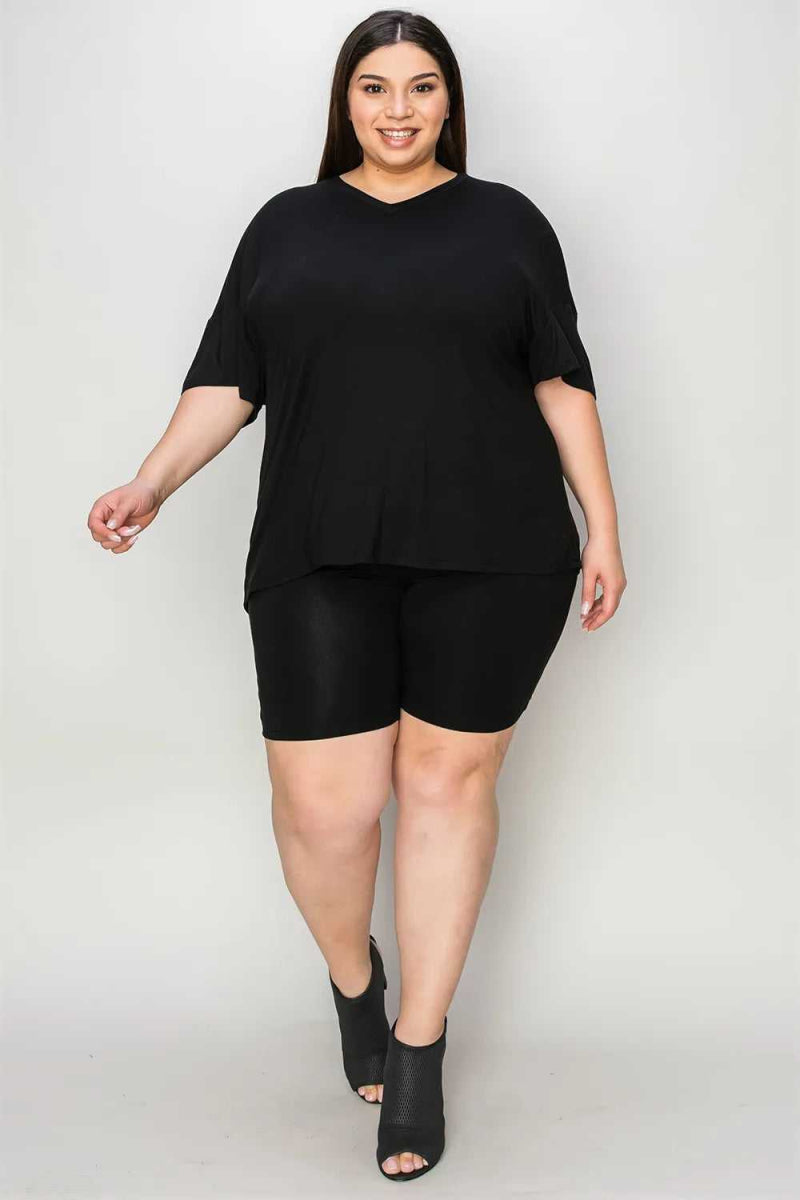 Basic Bae Bamboo Full Size V - Neck Drop Shoulder T-Shirt and Shorts Set - Hopeford Streams