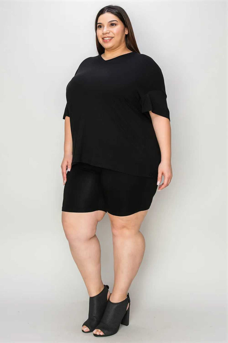 Basic Bae Bamboo Full Size V - Neck Drop Shoulder T-Shirt and Shorts Set - Hopeford Streams