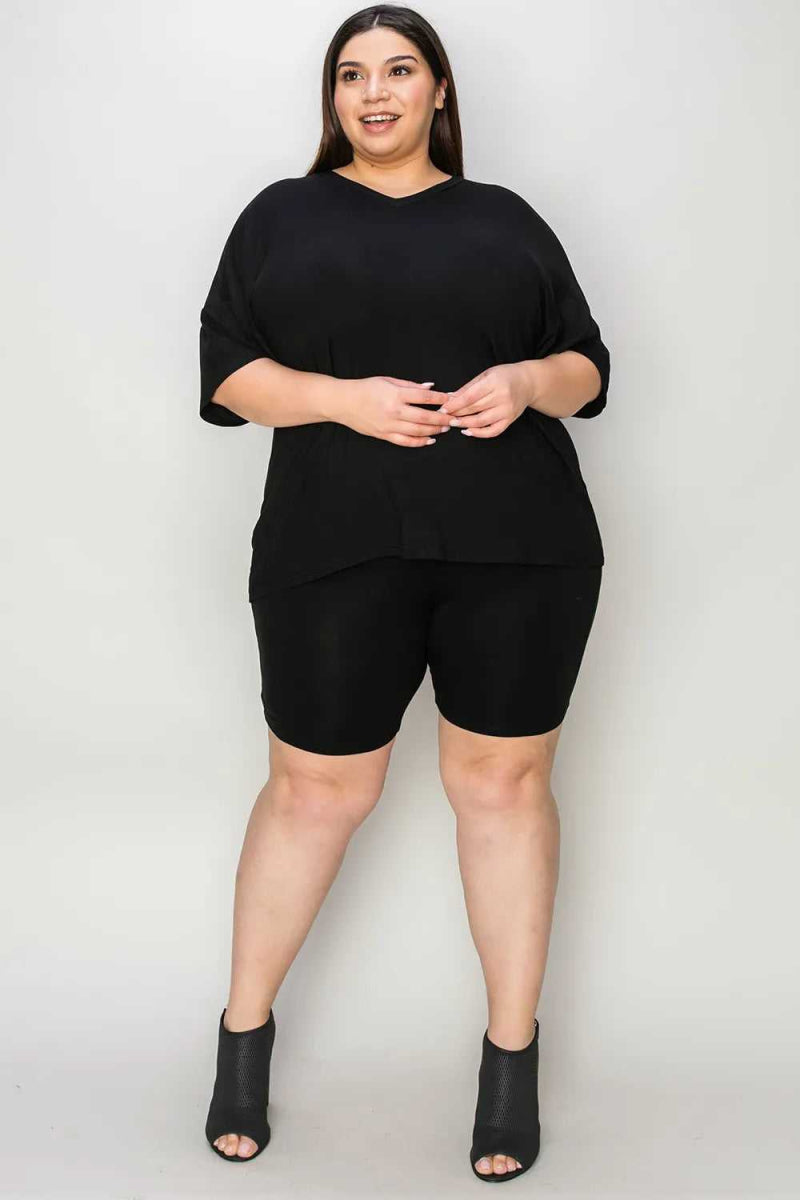 Basic Bae Bamboo Full Size V - Neck Drop Shoulder T-Shirt and Shorts Set - Hopeford Streams