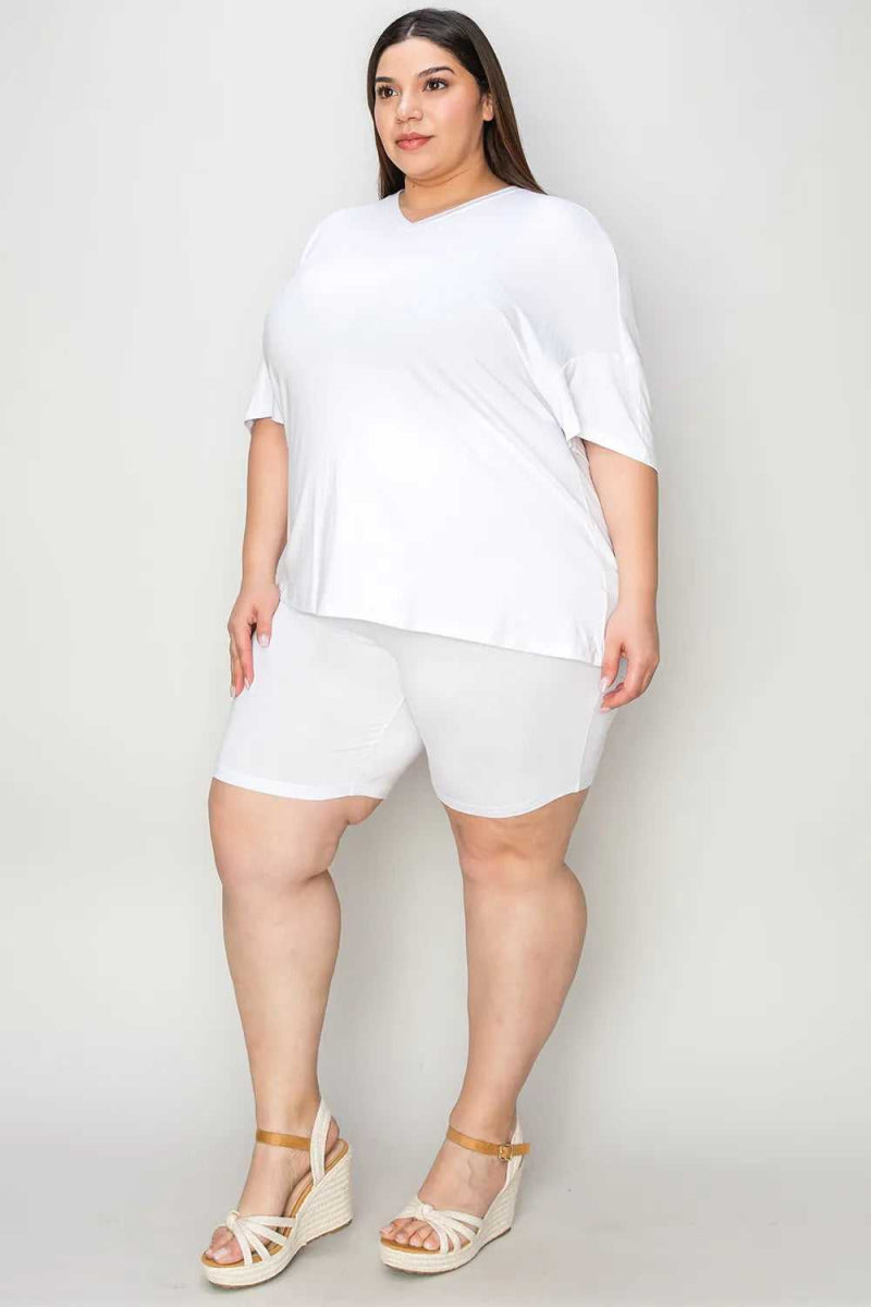 Basic Bae Bamboo Full Size V - Neck Drop Shoulder T-Shirt and Shorts Set - Hopeford Streams