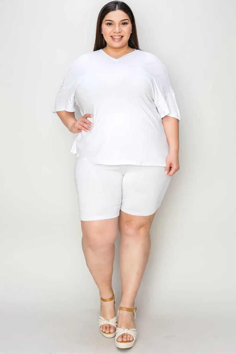 Basic Bae Bamboo Full Size V - Neck Drop Shoulder T-Shirt and Shorts Set - Hopeford Streams