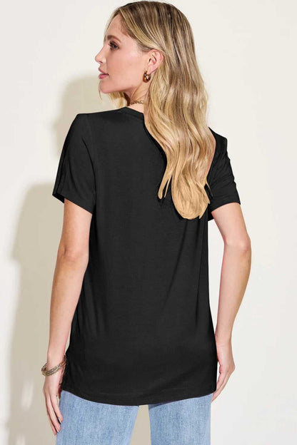 Basic Bae Bamboo Full Size V - Neck High - Low T-Shirt - Hopeford Streams