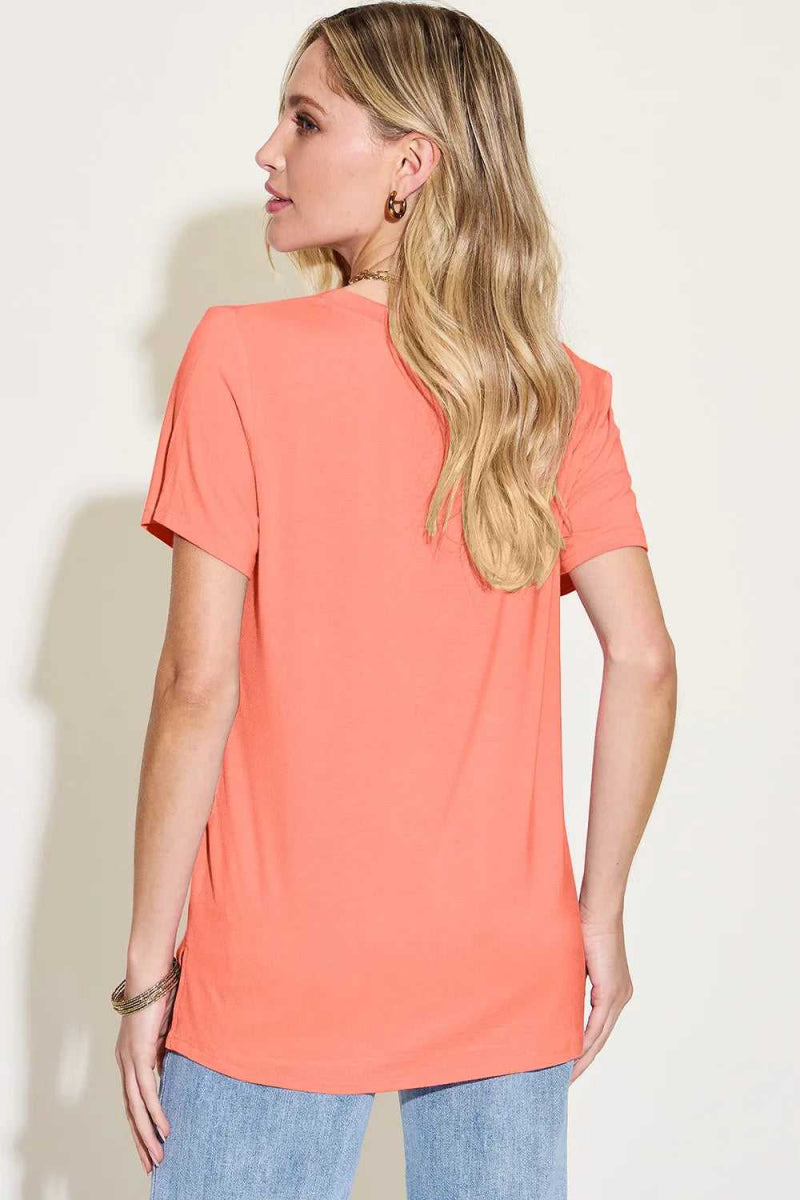 Basic Bae Bamboo Full Size V - Neck High - Low T-Shirt - Hopeford Streams