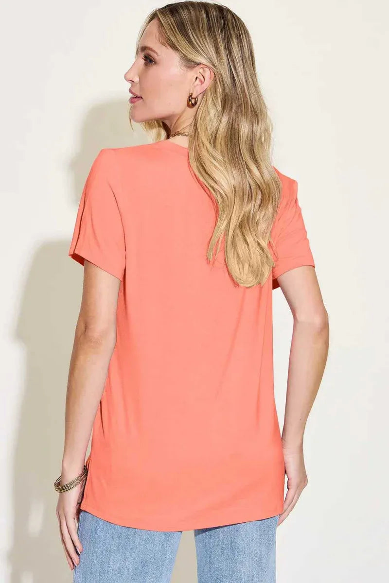 Basic Bae Bamboo Full Size V-Neck High-Low T-Shirt -- 