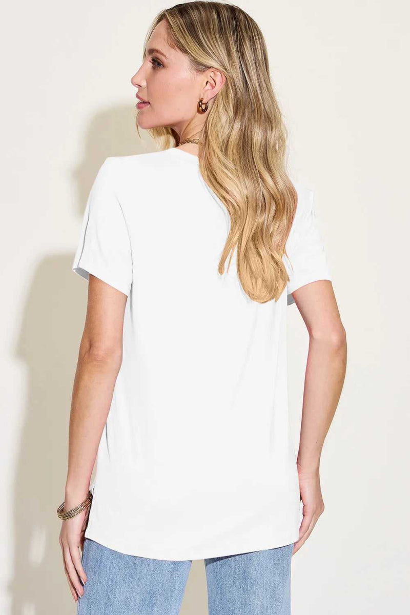Basic Bae Bamboo Full Size V - Neck High - Low T-Shirt - Hopeford Streams