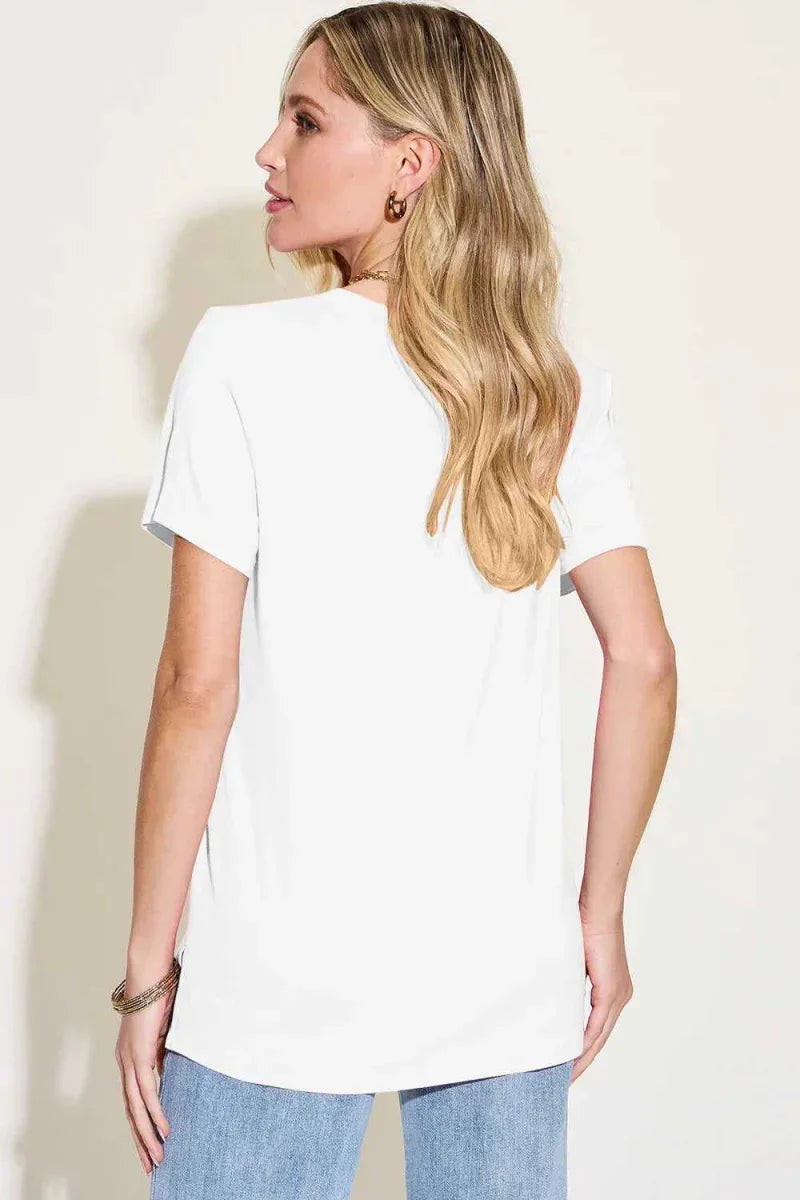 Basic Bae Bamboo Full Size V-Neck High-Low T-Shirt -- 