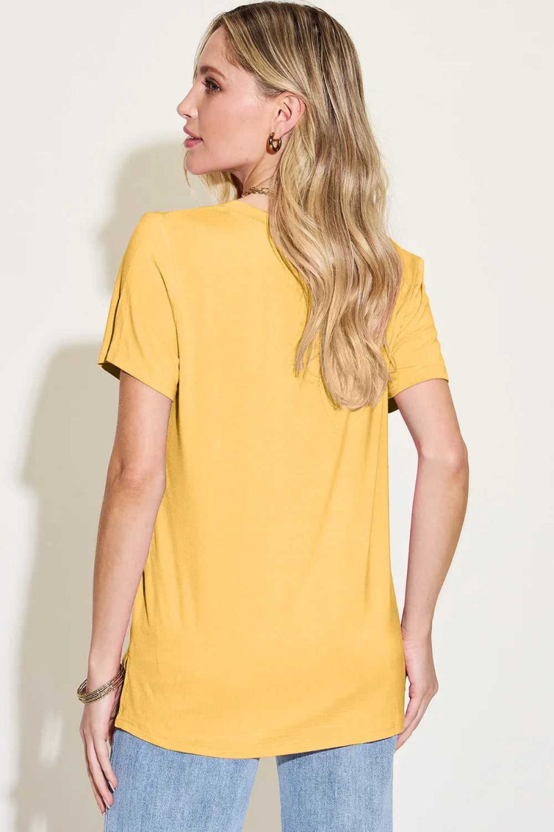 Basic Bae Bamboo Full Size V - Neck High - Low T-Shirt - Hopeford Streams