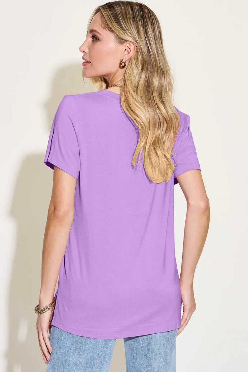 Basic Bae Bamboo Full Size V - Neck High - Low T-Shirt - Hopeford Streams
