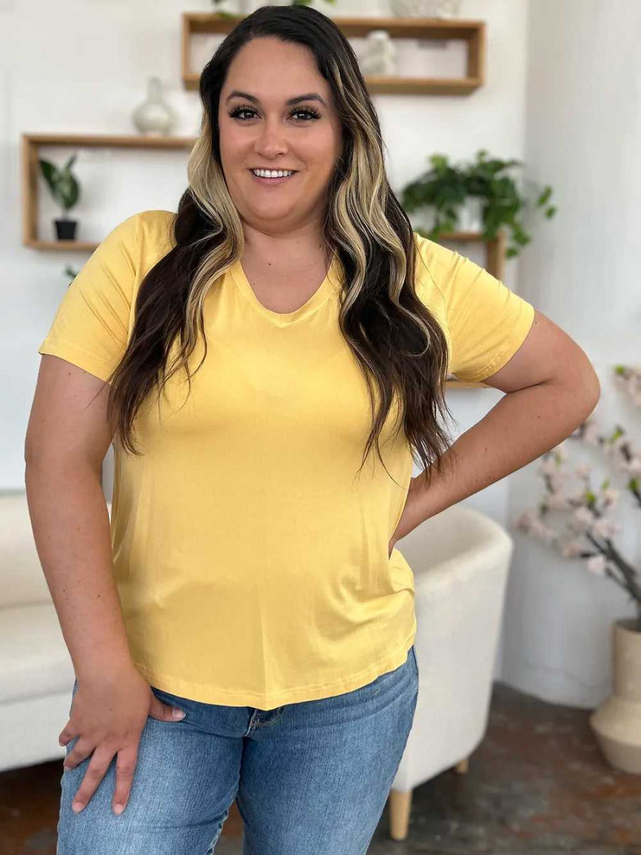 Basic Bae Bamboo Full Size V - Neck High - Low T-Shirt - Hopeford Streams