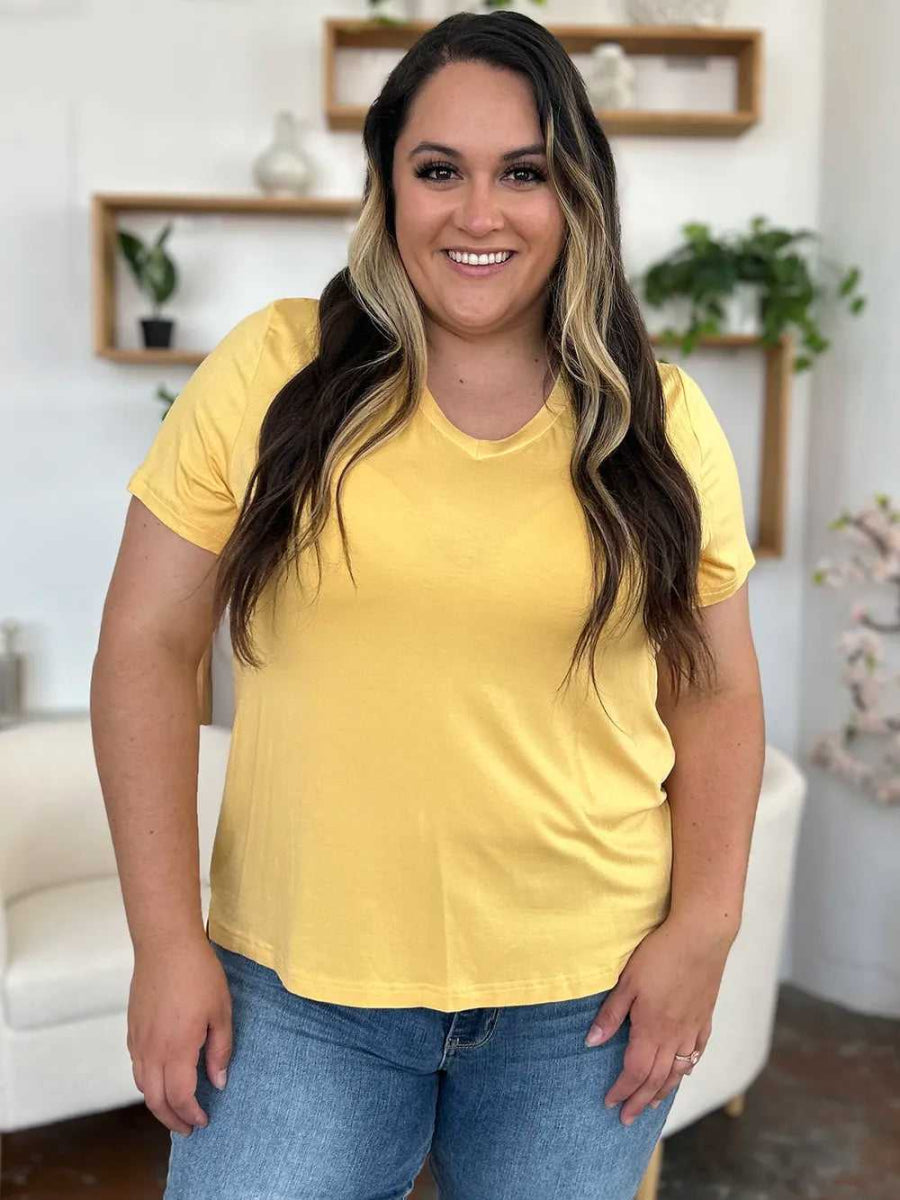 Basic Bae Bamboo Full Size V - Neck High - Low T-Shirt - Hopeford Streams
