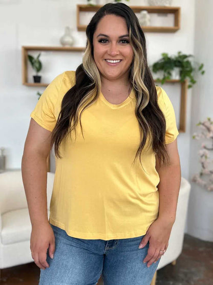 Basic Bae Bamboo Full Size V - Neck High - Low T-Shirt - Hopeford Streams