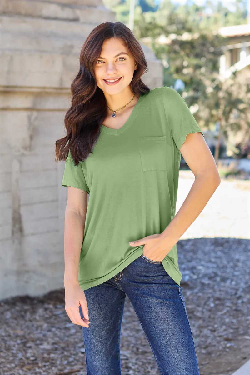 Basic Bae Bamboo Full Size V - Neck Short Sleeve T-Shirt - Hopeford Streams