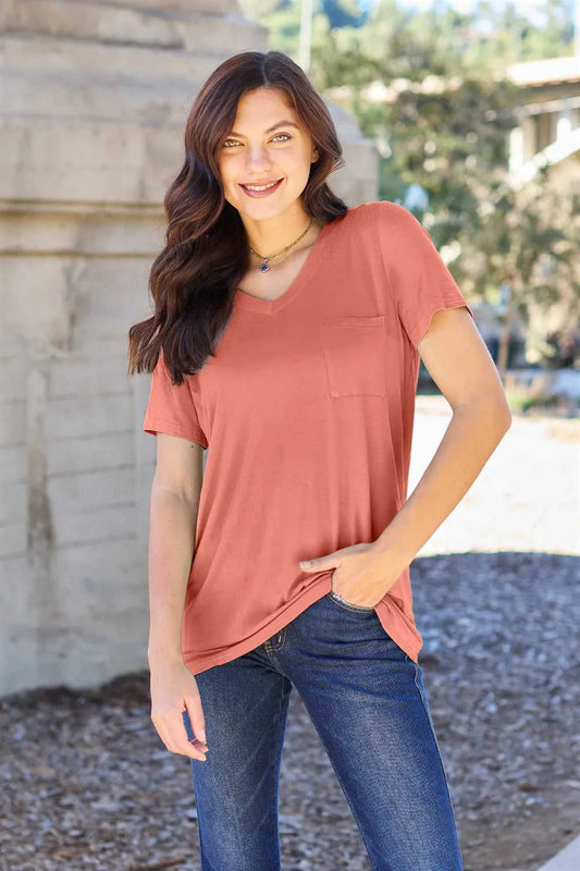 Basic Bae Bamboo Full Size V - Neck Short Sleeve T-Shirt - Hopeford Streams