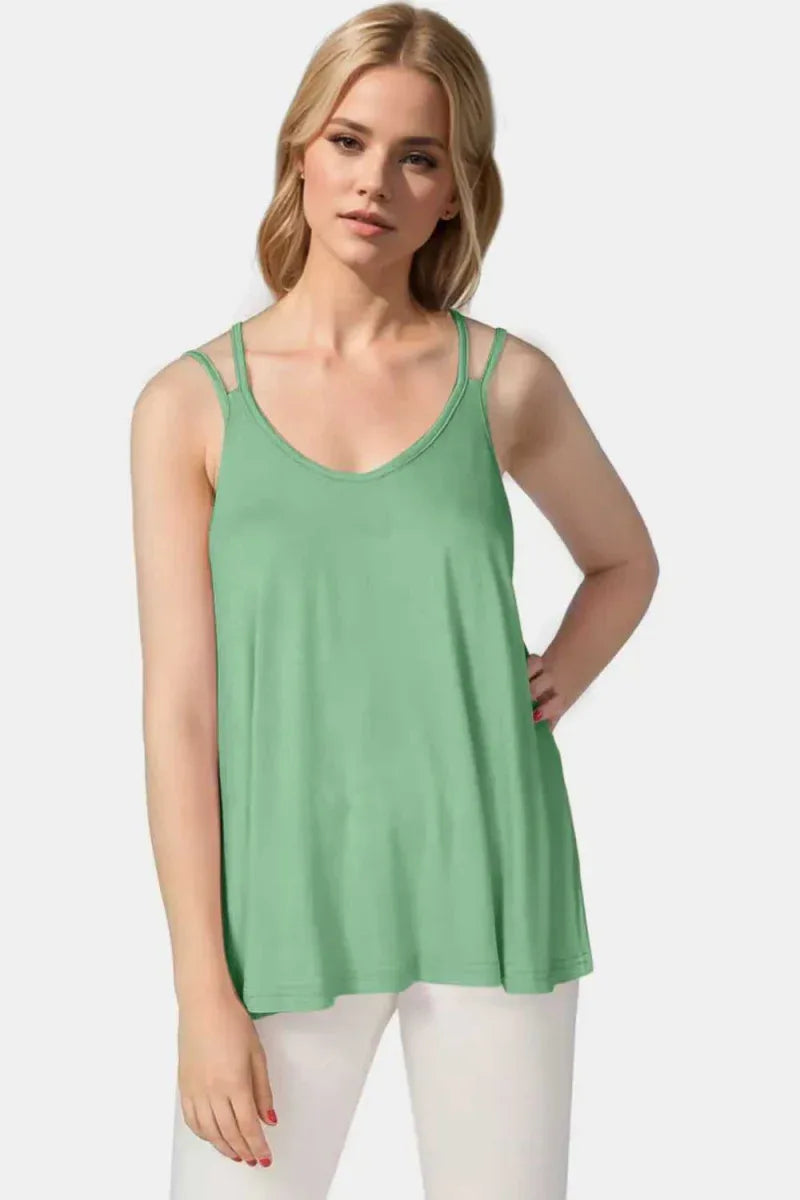 Basic Bae Bamboo Scoop Neck Double Spaghetti Straps Cami -- 