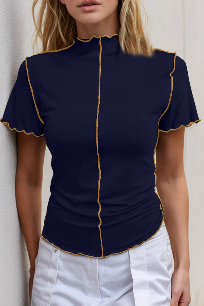 Basic Bae Contrast Trim Mock Neck Short Sleeve T-Shirt - Hopeford Streams