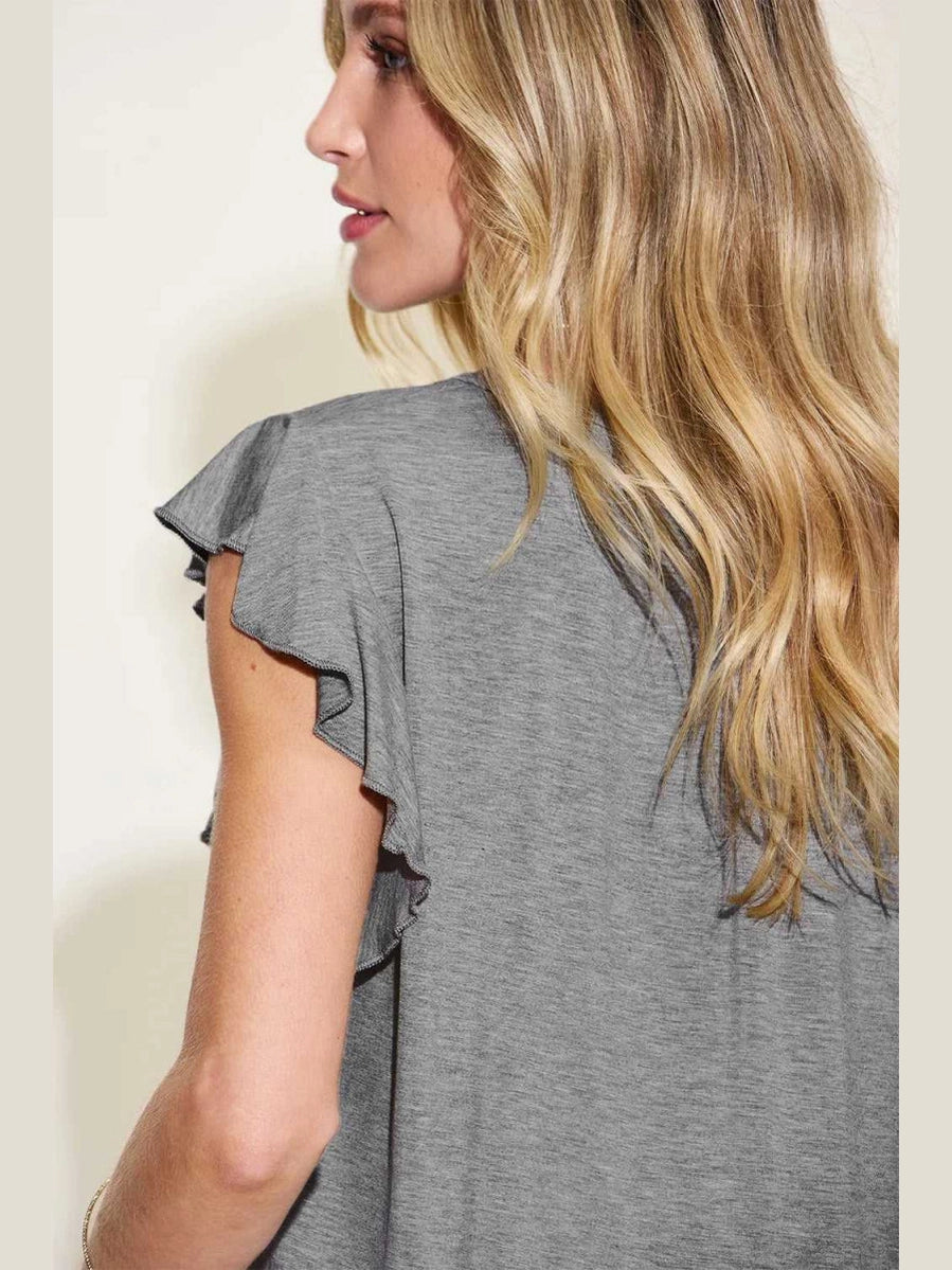 Basic Bae Full Size Bamboo Notched Ruffled Short Sleeve T-Shirt - Hopeford Streams