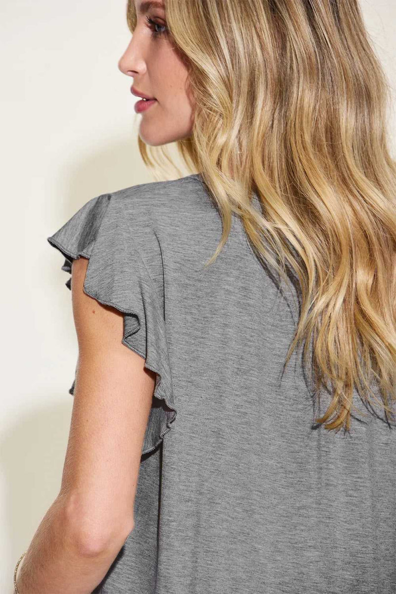 Basic Bae Full Size Bamboo Notched Ruffled Short Sleeve T-Shirt - Hopeford Streams