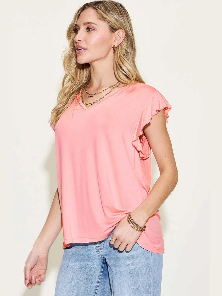 Basic Bae Full Size Bamboo Notched Ruffled Short Sleeve T-Shirt - Hopeford Streams - product_type from hopeford-streams.myshopify.com