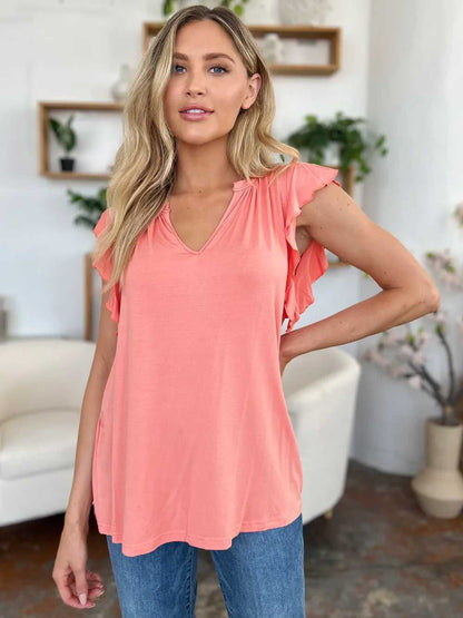Basic Bae Full Size Bamboo Notched Ruffled Short Sleeve T-Shirt - Hopeford Streams