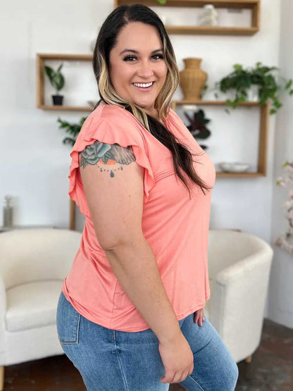 Basic Bae Full Size Bamboo Notched Ruffled Short Sleeve T-Shirt - Hopeford Streams