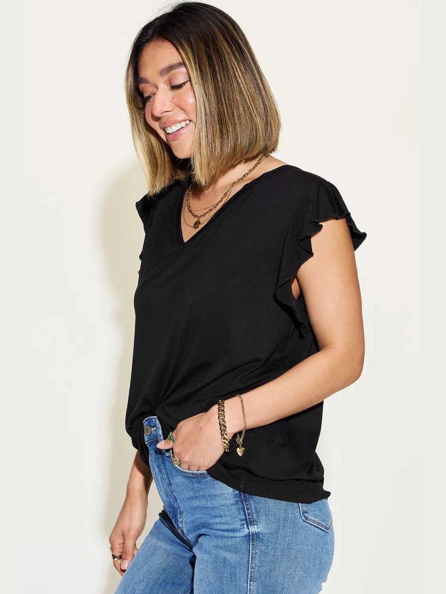 Basic Bae Full Size Bamboo Notched Ruffled Short Sleeve T-Shirt - Hopeford Streams