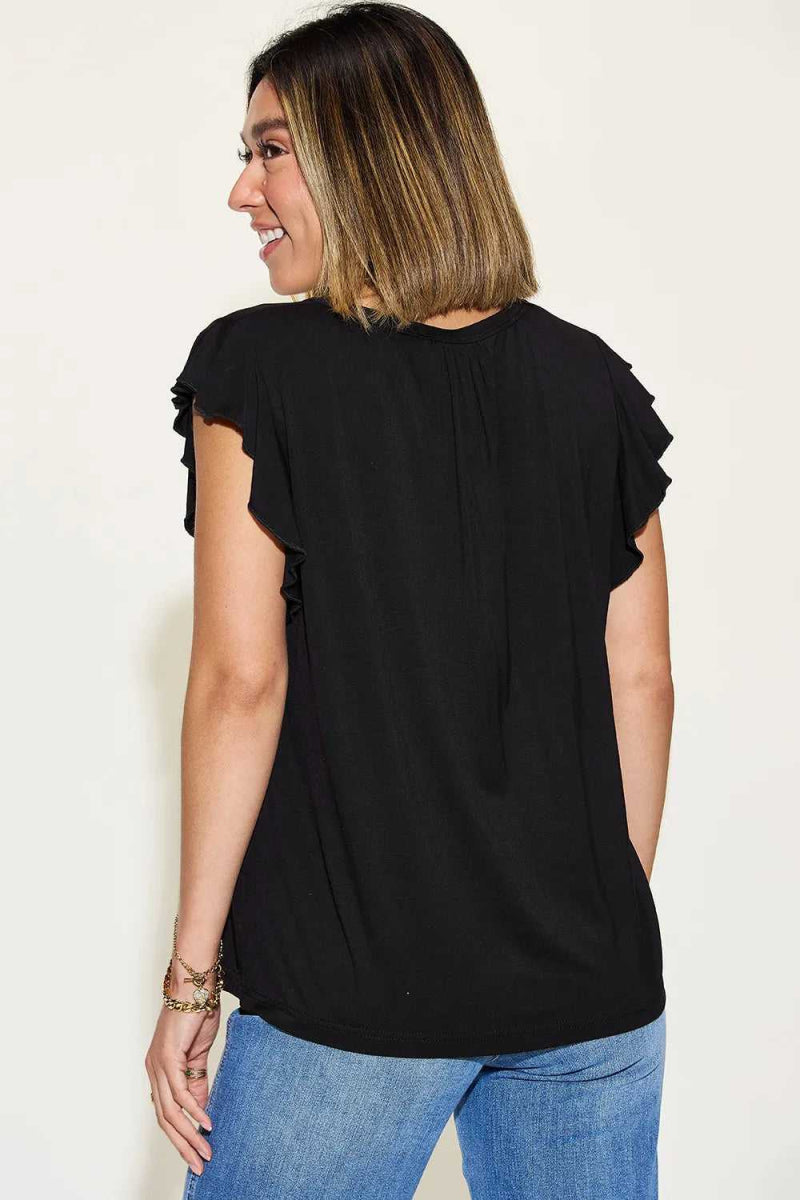 Basic Bae Full Size Bamboo Notched Ruffled Short Sleeve T-Shirt - Hopeford Streams