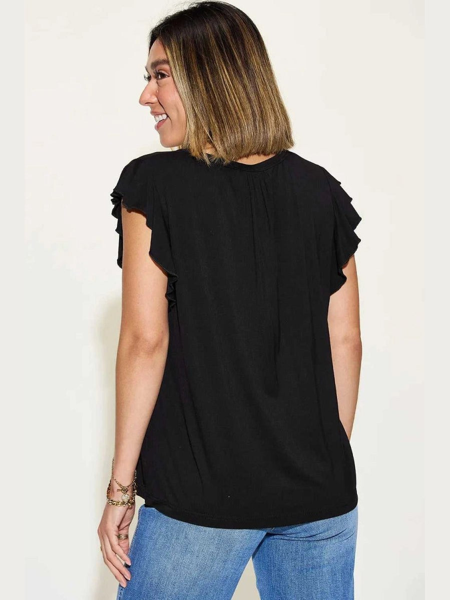 Basic Bae Full Size Bamboo Notched Ruffled Short Sleeve T-Shirt - Hopeford Streams