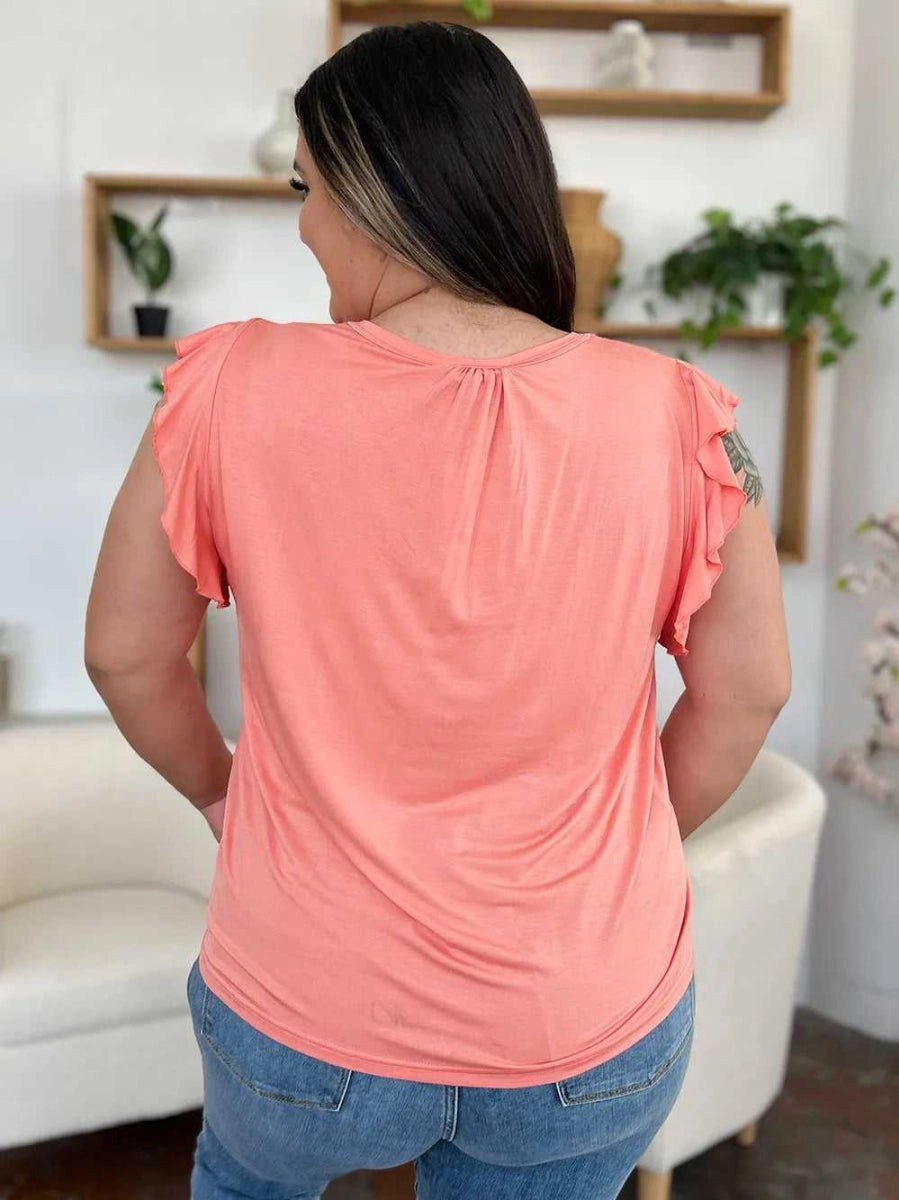 Basic Bae Full Size Bamboo Notched Ruffled Short Sleeve T-Shirt - Hopeford Streams - product_type from hopeford-streams.myshopify.com